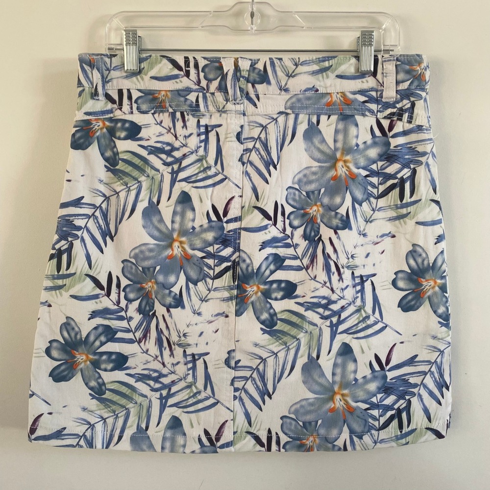 Westport Women's Hawaiian Blue White Floral Print Skirt Tropical Leaf Flower Sz4 - Picture 2 of 4